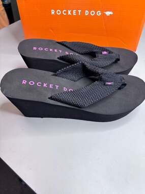 Rocket Dog Diver Webbing Wedge Flip Flop Sandals Black size 11